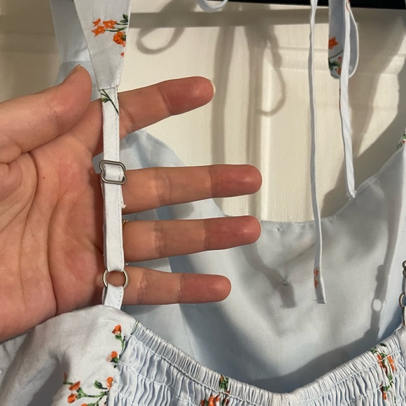 Wild Fable Women’s Button Front Tiered Romper - Light Aqua with Florals - Picture 9 of 11